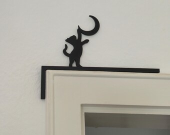 Black Cat Door Frame Decor Moon Wall Hanging | Cat Silhouette for Door Panel / Mirror / Picture Frame Funny Cat Lover