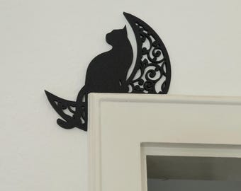 Black Cat Door Frame Decor Cute Wall Hanging | Cat Silhouette for Door Panel / Mirror / Picture Frame Funny Cat Lover