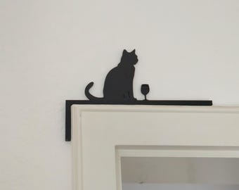 Black Cat Door Frame Decor Wine Wall Hanging | Cat Silhouette for Door Panel / Mirror / Picture Frame Funny Cat Lover