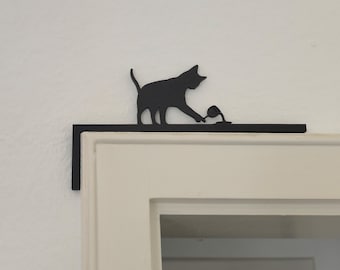 Black Cat Door Frame Decor Wine Wall Hanging | Cat Silhouette for Door Panel / Mirror / Picture Frame Funny Cat Lover