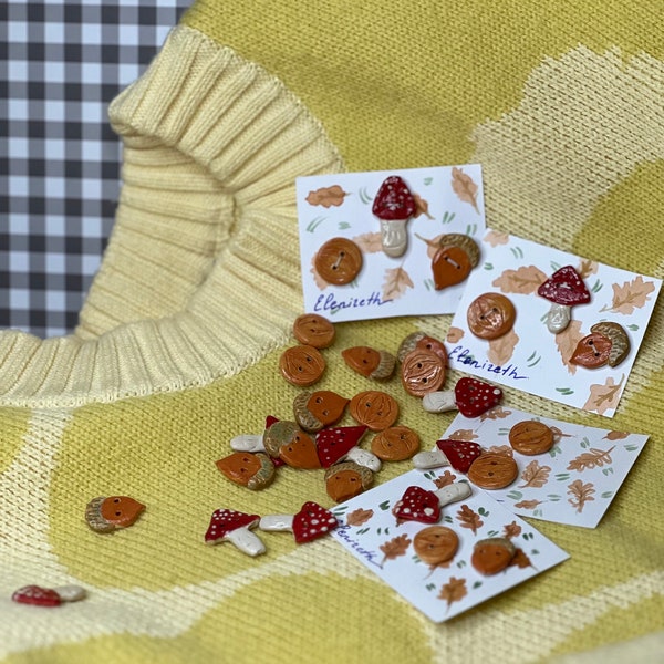 Herbst-Trio-Keramikknöpfe-Set, Kürbis-Fliegen-Agaric-Eichel-Knöpfe