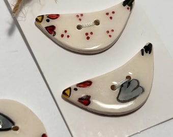 Chiken buttons Set(2st), Handmade Ceramic Buttons Set