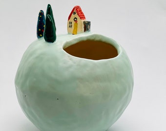 Christmas ceramic brush holder, Cute ceramic house