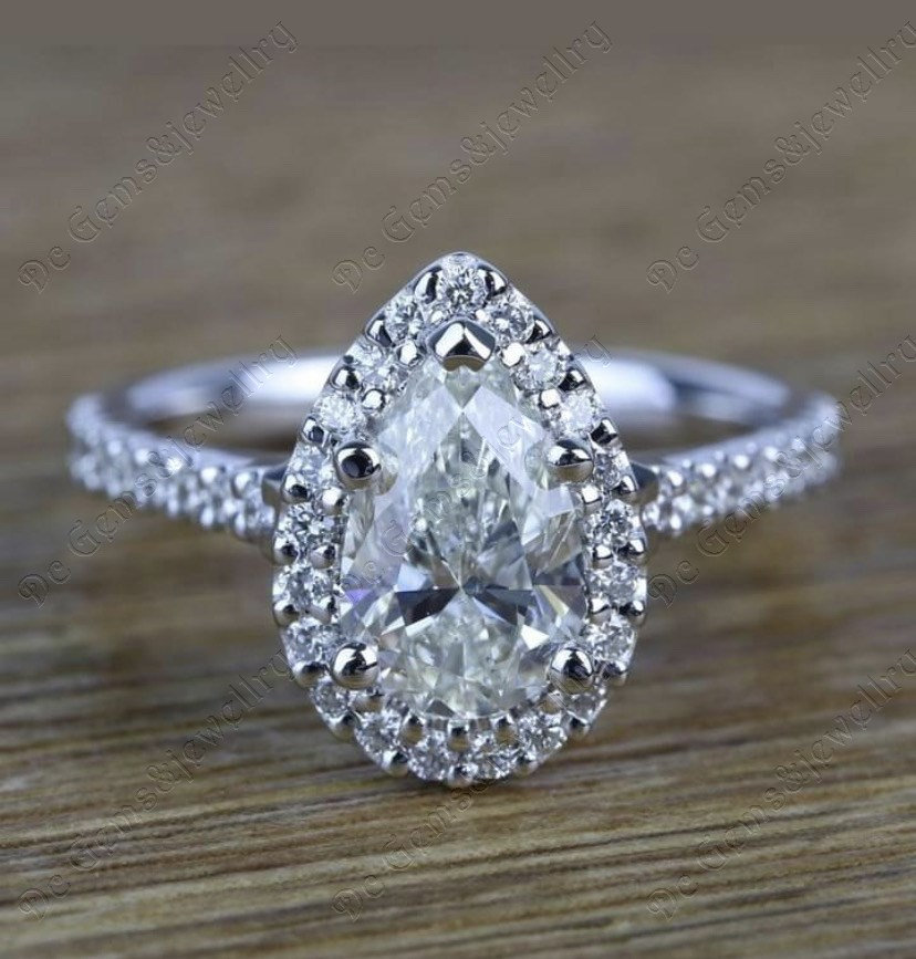 IGI 認定ラボ グロウン ダイヤモンド リング 2.00 CT ペアカット 14K 