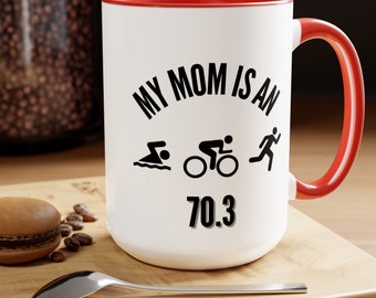 Taza para mamá triatleta, 15 oz, regalo para triatleta, taza de triatlón, regalo para triatleta, regalo para nadador, taza para ciclista