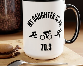 Taza para hija de triatlón, 15 oz, regalo para triatleta, taza de triatlón, regalo para triatleta, regalo para nadador, taza para ciclista