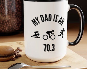 Taza para papá de triatlón, 15 oz, regalo para triatleta, taza de triatlón, regalo para triatleta, regalo para nadador, taza para ciclista