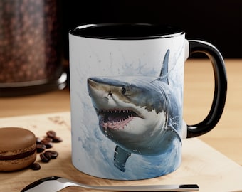 Taza de tiburón, regalo de tiburón, taza para fanáticos de los tiburones, regalo para fanáticos de los tiburones, taza para amantes de los tiburones, regalo para amantes de los tiburones, taza de tiburón blanco, regalo de tiburón blanco