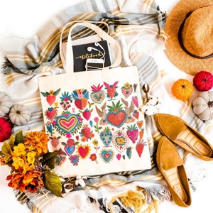 Mexican Hearts Tote Bag,Colorful Hearts Mexican Bag, Tote Bag, Cultural Heritage,Mexican Fiesta, Teachers Bag,Valentines Gift, Girls Bag