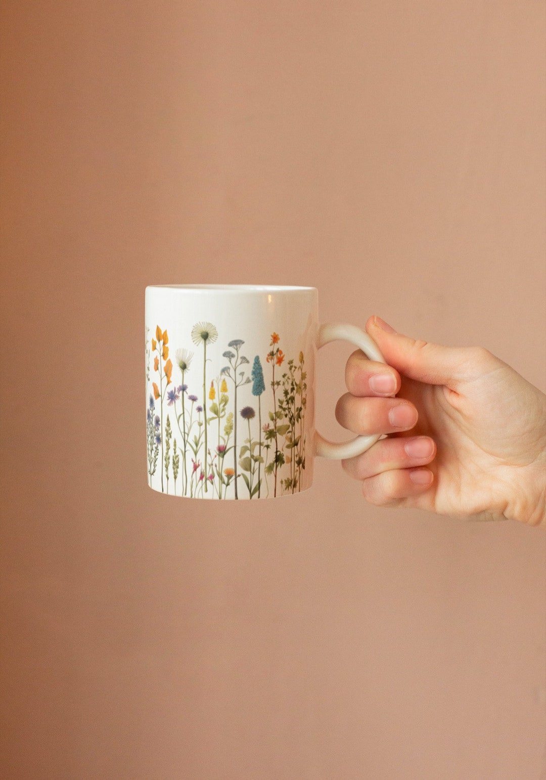 Flowers Mug, Boho Wildflowers Cottagecore Coffee Mug, Vintage Botanical ...