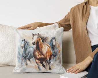 Almohada familiar de caballos, almohada con imagen, almohada de animales, impresión a doble cara, regalo para amantes de los caballos, regalo perfecto, regalo para un amigo