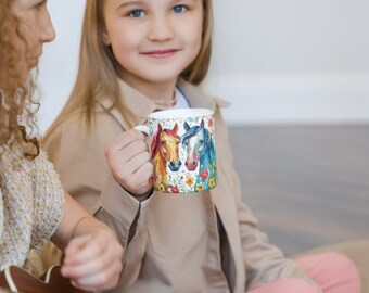 Taza de caballos de colores, regalos para amantes de los caballos, taza de animales, taza de café con caballos, taza de café con caballos, taza de caballos, té y café, amantes de los caballos