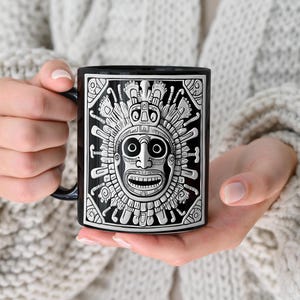 Mayan Mask Mug,Mayan gifts,Mayan Coffee Mug,Mayan Mug,Mayan Cup,Mayan Pattern Mug,Mesoamerica,Black Mug,11 Oz, Heritage Mug