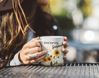 Guten Morgen Sonnenschein Sonnenblumenbecher, Sonnenblumen-Liebhaber-Geschenk, Sonnenblumenkaffeetasse, Sonnenblumenteetasse, Sonnenblumengeschenke für sie, Sonnenblume