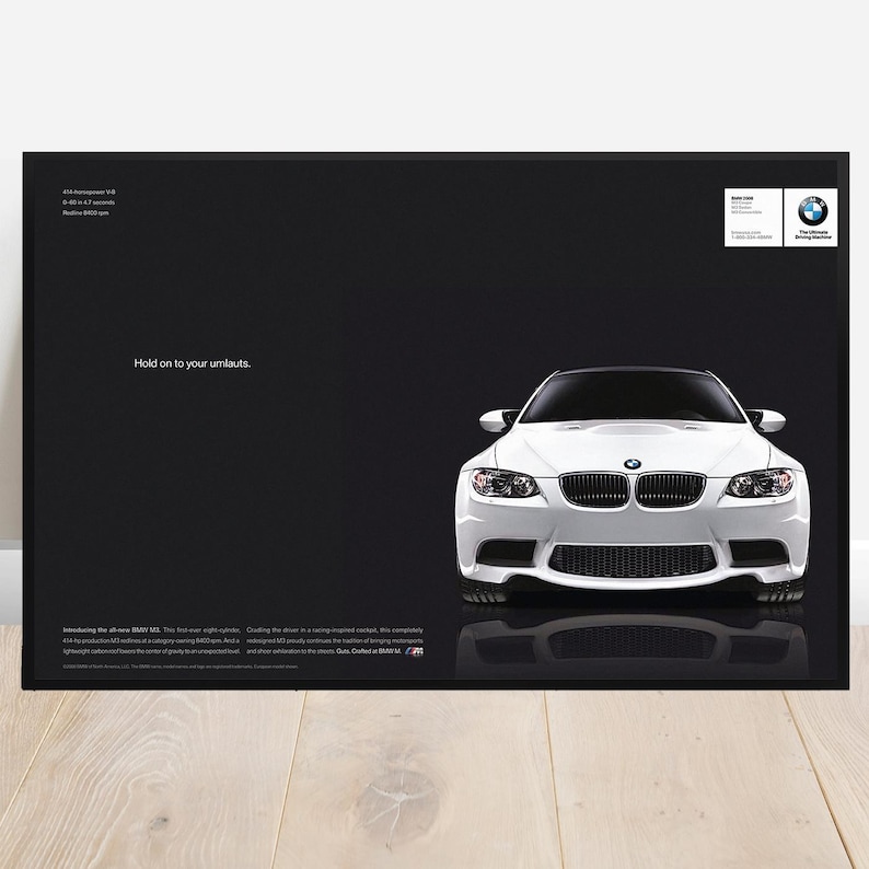 BMW Vintage Poster E92 M3 Original Car Wall Art Print - Etsy