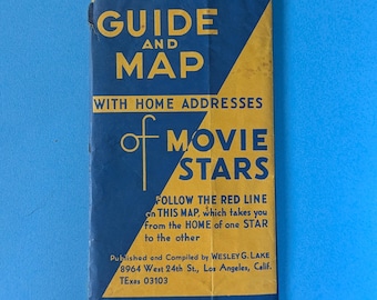 Mapa antiguo de las estrellas, direcciones de estrellas de cine, Los Ángeles, Hollywood, California, efímera de 1948 (envío gratuito)