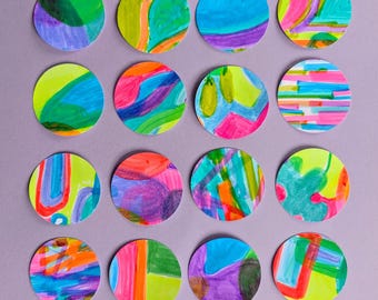 Círculos de papel recortados de 2" coloreados a mano, para manualidades y diarios (envío gratuito)
