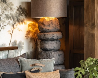 Large floor lamp, imitation stone, boho japandi wabi sabi