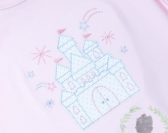 Märchenschloss Stickmuster, Applikation Prinzessin Schloss Stickdatei, Magic Schloss Maschine Design, Bean Stitch Schloss Design