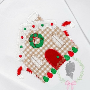 Gingerbread House Applique Design, Christmas Candy House Embroidery File, Candy Cane Zigzag Machine Design, Holiday House Embroidery Design