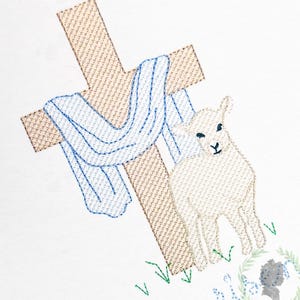 Easter Cross and Lamb Sketch Design, He is Risen Embroidery Machine File, Spring Lamb Embroidery, Christian Easter Sketch Stitch Embroidery