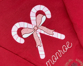 Candy Cane Sketch Embroidery Design, Christmas Candy Cane Bow File, Children's Holiday Treat Machine Design, Christmas Ribbon Embroidery