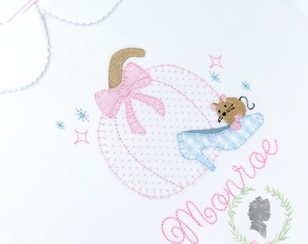 Pumpkin with Glass Slipper Embroidery Design, Blanket Stitch Applique Fairytale Princess Pumpkin File, Mouse Machine Design 4x4 5x7 8x8