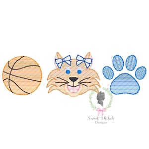 Sketch Wildcat Basketball Embroidery Design, Kentucky Mascot Sketch Design, Sketch Paw Print Machine Embroidery, Wildcat Trio Girl Design
