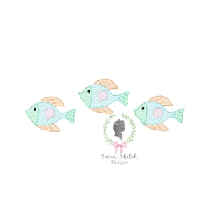 Swimming Fish Trio Sketch Embroidery Design, Sketch Tropic Fish Embroidery File, Vacation Fish Sketch Stitch Machine File, Fish Monogram