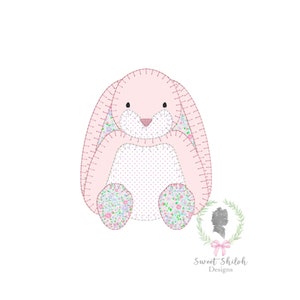 Bunny Rabbit Blanket Stitch Embroidery Design, Easter Bunny Applique Machine File, Vintage Bunny Stitch Embroidery, Applique Stuffed Bunny image 2