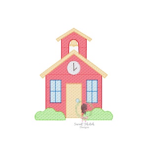 Schoolhouse Sketch Stitch File, Back to School Embroidery Design, Preschool Machine Embroidery, Kindergarten Sketch, Digital Download File