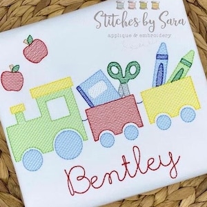 First Day of School Train Sketch Design, Back to School Train Embroidery File, School Supply Train Machine Design, Choo Choo Train