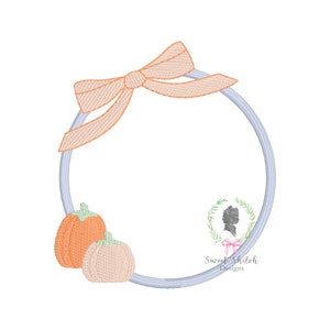 Pumpkin Monogram Embroidery Frame, Thanksgiving Pumpkin Frame File, Pumpkin Patch Frame Machine Design, Pumpkin with Bow Embroidery Frame
