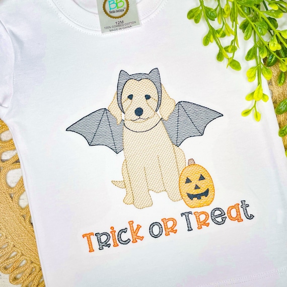 Halloween Puppy Costume Embroidery Design, Halloween Bat Dog Sketch Stitch File, Halloween Doodle Vampire Bat Machine Embroidery File