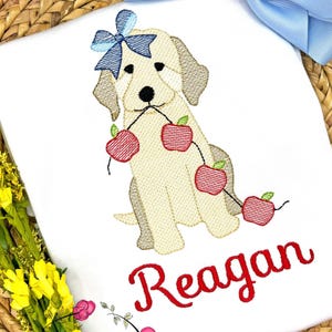Goldendoodle School Sketch Embroidery Design, Puppy Apple Banner Embroidery File, Back to School Machine Design, Doodle Sketch Embroidery