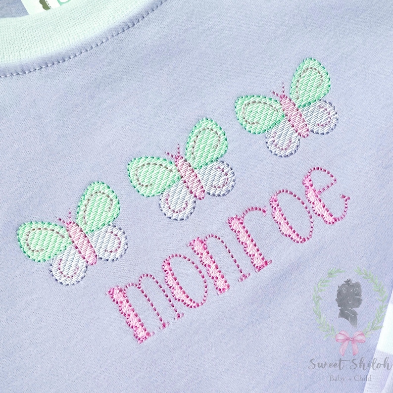Butterfly Sketch Trio Design, Butterfly Trio Embroidery File, Spring Butterfly Digital Embroidery Machine Design, Girls Summer Sketch Stitch image 1