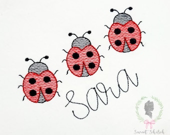 Ladybug Sketch Embroidery Design, Ladybug Trio Machine Embroidery File, Sketch Bug Embroidery Machine Design, Sketch Stitch Design File