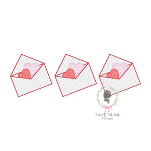 Diseño de bordado de trío de cartas de amor para el día de San Valentín, trío de bocetos de cartas de amor, diseño de boceto de letras de corazón, archivo de bordado para niños
