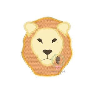 ライオンヘッドのジグザグアップリケ刺繍デザイン、ライオンアップリケ刺繍ファイル、動物園の誕生日マシンデザイン、ジャングルライオン刺繍