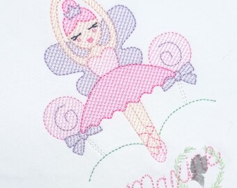Sugarplum Dancer Sketch Embroidery Design, Nutcracker Fairy Sketch Stitch Design, Fairy with Wings Machine Embroidery File, Candy Forest