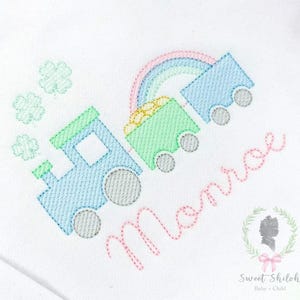 Shamrock Train Sketch Design, St. Patrick's Day Train with Rainbow Embroidery File,  4 Leaf Clover Machine Design, Pot of Gold Embroidery