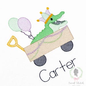 Mardi Gras Wagon Sketch Embroidery Design, Mardi Gras Alligator Embroidery File, New Orleans Celebration Machine Design, Sketch Stitch