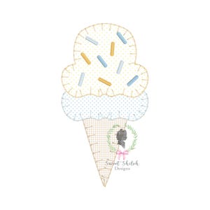 Eis Applikation Design, Stickdatei Eistüte, Eis Schaufel mit Streuseln, Maschinenstickerei