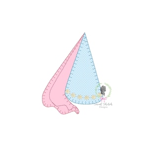 Diseño de bordado de sombrero de cono de princesa con apliques, archivo de bordado a máquina de princesa de cuento de hadas, diseño de bordado Hennin, puntada de manta de reina