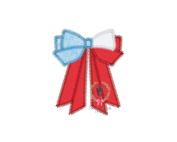 American Flag Bow Applique Design, Stripes and Star Bow Zigzag Stitch, 4th of July Ribbon Applique Embroidery, Ribbon Digital Machine File