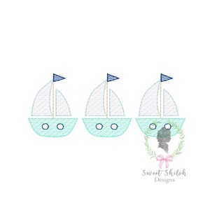 Sailboat Trio Sketch Design, Sailboat Embroidery Design, Sketch Stitch Embroidery Machine File, Sailing Ship Trio Digital File, 4x4 5x7 6x10