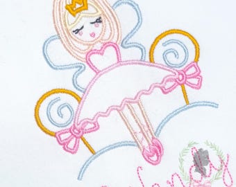 Sugarplum Dancer Satin Outline Embroidery Design, Nutcracker Fairy Satin Stitch Design, Fairy with Wings Machine Embroidery File