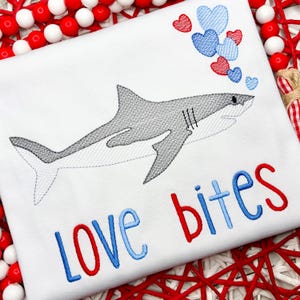 Valentine's Day Shark Embroidery Design, Sketch Shark with Hearts Embroidery File, Valentine Heart Bubbles Machine Design, Valentine Sketch