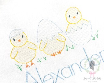 Osterküken Skizzen-Trio-Stickerei, Osterei Frühlingsküken Stickdatei, Küken Maschinendesign, Sketch Stitch Egg