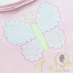 Scallop Butterfly Sketch Stitch Design, Flying Butterfly Embroidery File, Spring Butterfly Digital Embroidery Machine File, Summer Sketch image 1